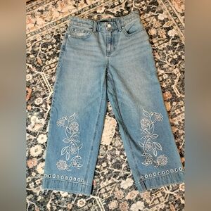 EUC! Talbots Light Blue Floral Embroidered Wide Leg Jeans. Size 2P